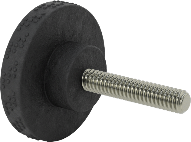 Comfort-Grip Plastik Tırtıllı Düğme, 1/4“-20 Dişli 1-1/4” Uzunluğunda Saplama ile, 1-9/16" Baş Çapı