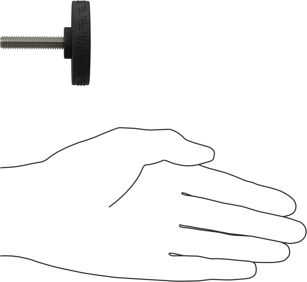Comfort-Grip Plastik Tırtıllı Düğme, 5/16“-18 Dişli 1-1/2” Uzunlukta Saplama, 2" Baş Çapı