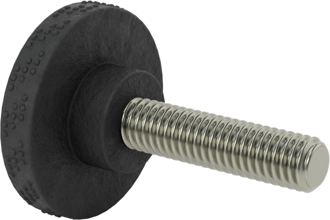 Comfort-Grip Plastik Tırtıllı Düğme, 3/8“-16 Dişli 1-1/2” Uzunlukta Saplama ile, 1-9/16" Baş Çapı