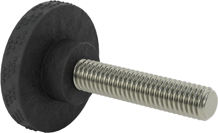 Comfort-Grip Plastik Tırtıllı Düğme, 3/8“-16 Dişli 1-3/4” Uzunlukta Saplama ile, 1-9/16" Baş Çapı