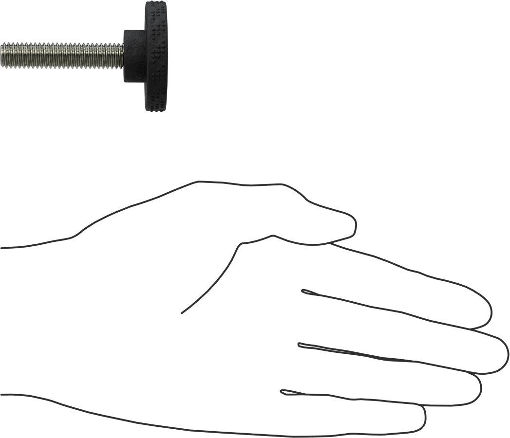 Comfort-Grip Plastik Tırtıllı Düğme, 3/8“-16 Dişli 1-3/4” Uzunlukta Saplama ile, 1-9/16" Baş Çapı