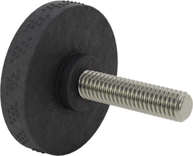Comfort-Grip Plastik Tırtıllı Düğme, 3/8“-16 Dişli 1-1/2” Uzunlukta Saplama ile, 2" Baş Çapı