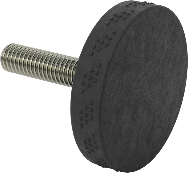 Comfort-Grip Plastik Tırtıllı Düğme, 3/8“-16 Dişli 1-1/2” Uzunlukta Saplama ile, 2" Baş Çapı