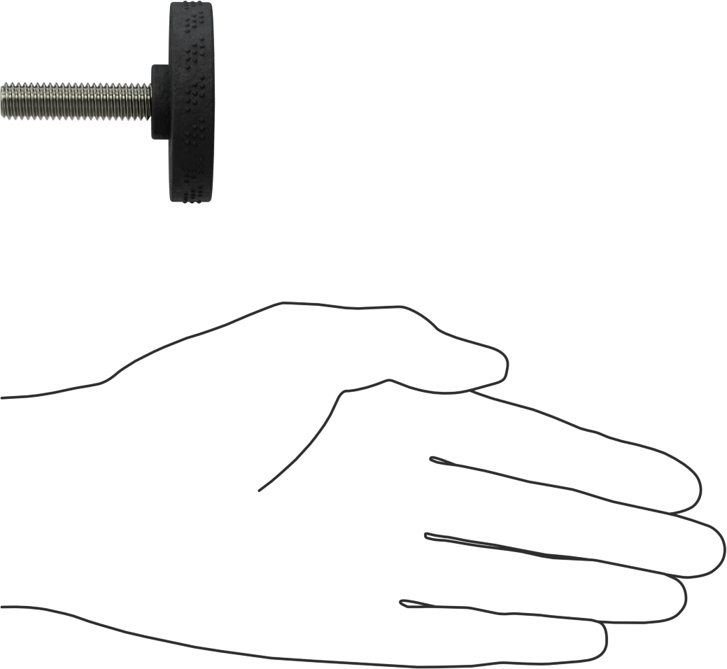 Comfort-Grip Plastik Tırtıllı Düğme, 3/8“-16 Dişli 1-1/2” Uzunlukta Saplama ile, 2" Baş Çapı