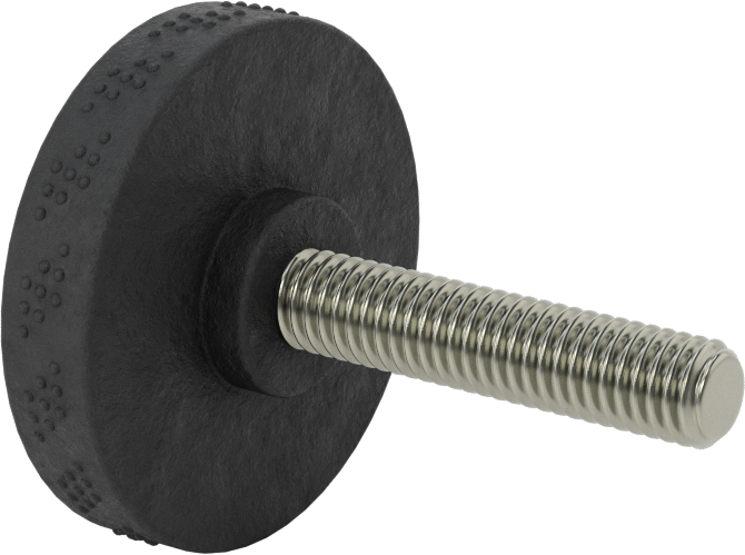 Comfort-Grip Plastik Tırtıllı Düğme, 3/8“-16 Dişli 1-3/4” Uzunlukta Saplama ile, 2" Baş Çapı