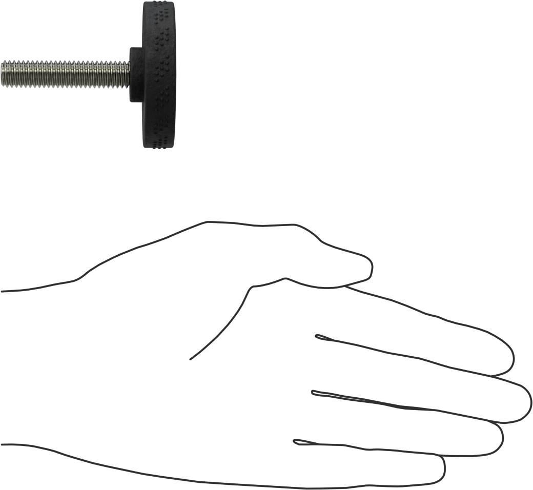 Comfort-Grip Plastik Tırtıllı Düğme, 3/8“-16 Dişli 1-3/4” Uzunlukta Saplama ile, 2" Baş Çapı