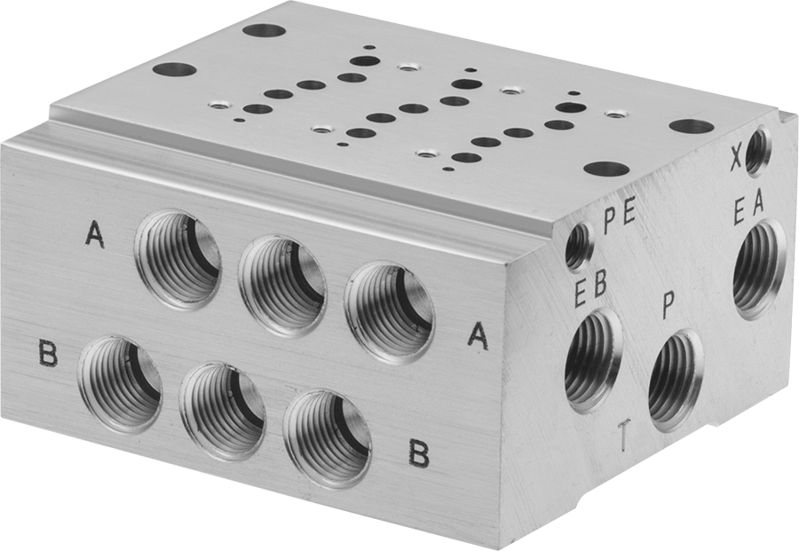 1/8 NPT Manifold, 4 Egzoz Portu, Modüler Hava Yönlü 4 Yollu Kontrol Vanası için 2-1/4" Genişlik