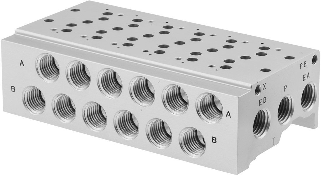 1/4 NPT Manifold, 4 Egzoz Portu, Modüler Hava Yönlü 4 Yollu Kontrol Vanası için 2-5/8" Genişlik