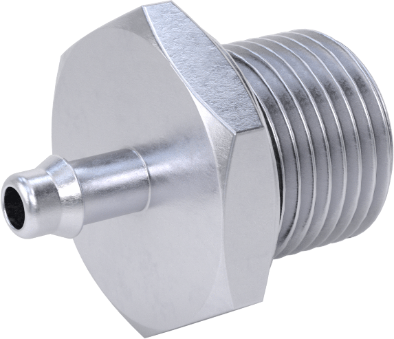 Pirinç Düşük Basınçlı Dikenli Boru Bağlantısı, Nikel Kaplı, Adaptör, 6 mm boru iç çapı x 1/2 BSPP erkek