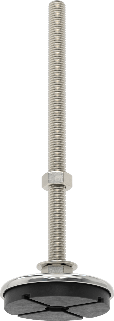Buna-N Yastıklı 304 Paslanmaz Çelik Döner Seviyeleme Montaj Parçası, Titreşim Sönümleme, 10“ Uzunluk 5/8”-11 Saplama, 1000 lbs. Kapasite