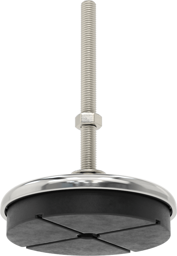 Buna-N Yastıklı 304 Paslanmaz Çelik Döner Seviyeleme Montaj Parçası, Titreşim Sönümleme, 6“ Uzunluk 1/2”-13 Saplama, 4000 lbs. Kapasite