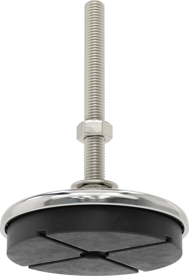 Buna-N Yastıklı 304 Paslanmaz Çelik Döner Seviyeleme Montaj Parçası, Titreşim Sönümleme, 6“ Uzunluk, 5/8”-11 Saplama, 3000 lb. Kapasite