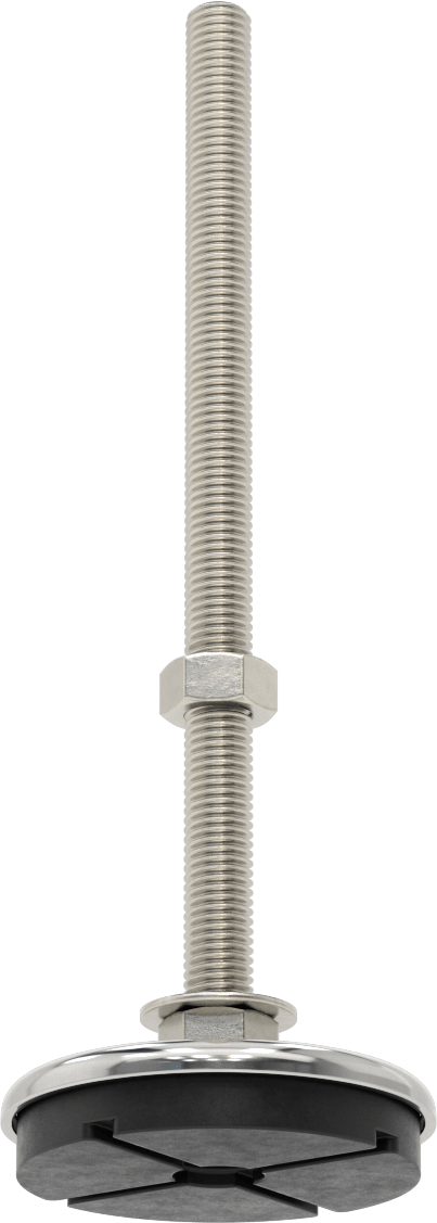 Buna-N Yastıklı 304 Paslanmaz Çelik Döner Seviyeleme Montaj Parçası, Titreşim Sönümleme, 10“ Uzunluk 5/8”-11 Saplama, 2000 lbs. Kapasite
