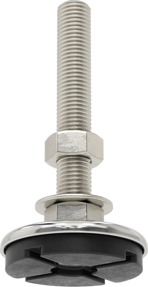 Buna-N Yastıklı 304 Paslanmaz Çelik Döner Seviyeleme Montaj Parçası, Titreşim Sönümleme, M24 x 3 mm Saplama, 2000 lbs. Kapasite