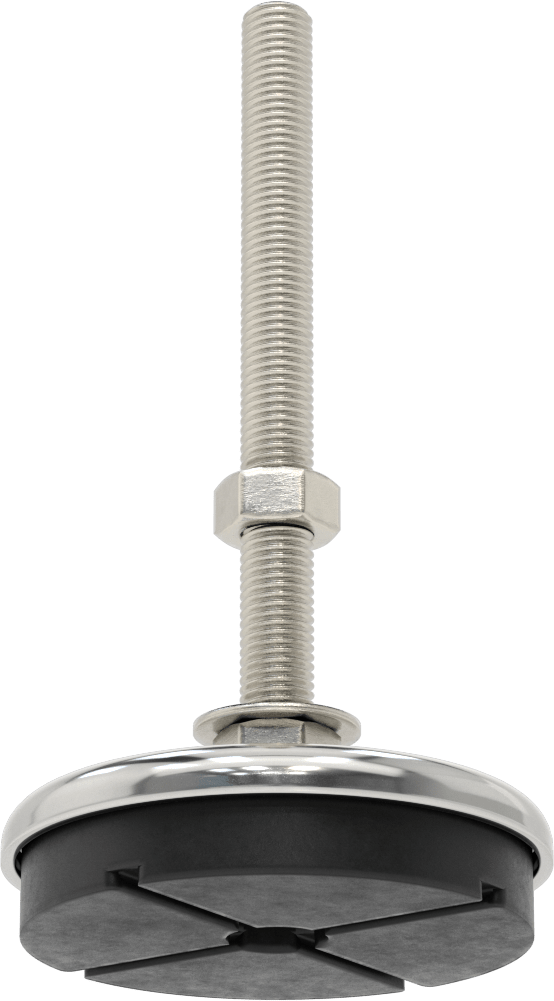 Buna-N Yastıklı 304 Paslanmaz Çelik Döner Seviyeleme Montaj Parçası, Titreşim Sönümleme, 8“ Uzunluk 3/4”-10 Saplama, 3000 lb. Kapasite