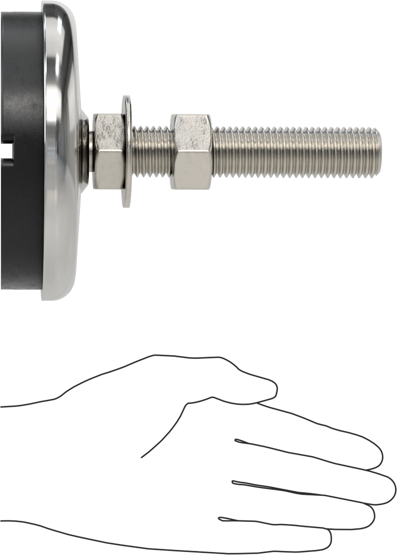 Buna-N Yastıklı 304 Paslanmaz Çelik Döner Seviyeleme Montaj Parçası, Titreşim Sönümleme, M24 x 3 mm Saplama, 3000 lb. Kapasite