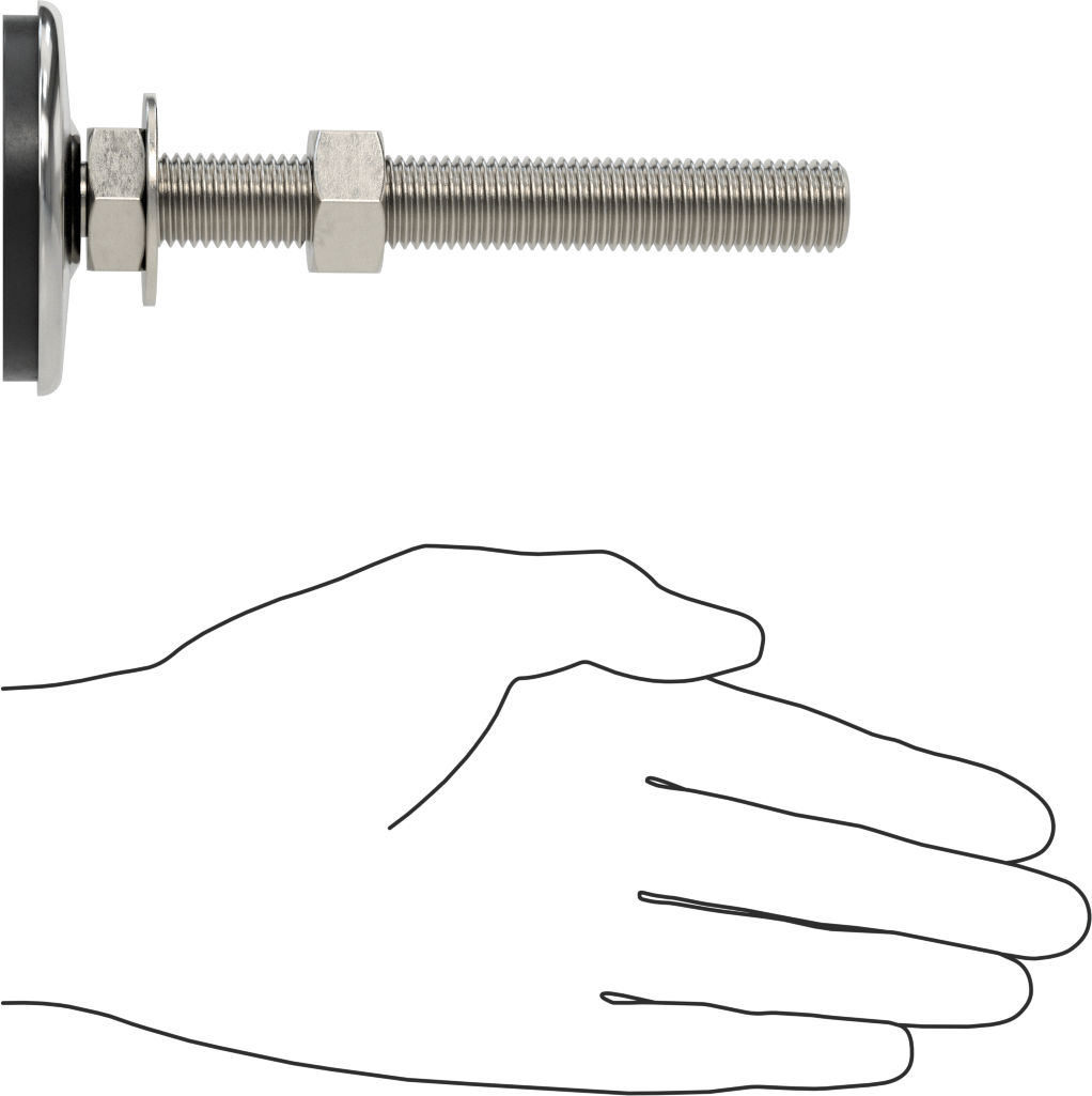 Buna-N Yastıklı 304 Paslanmaz Çelik Döner Seviyeleme Montaj Parçası, Titreşim Sönümleme, M16 x 2 mm Saplama, 500 lbs. Kapasite
