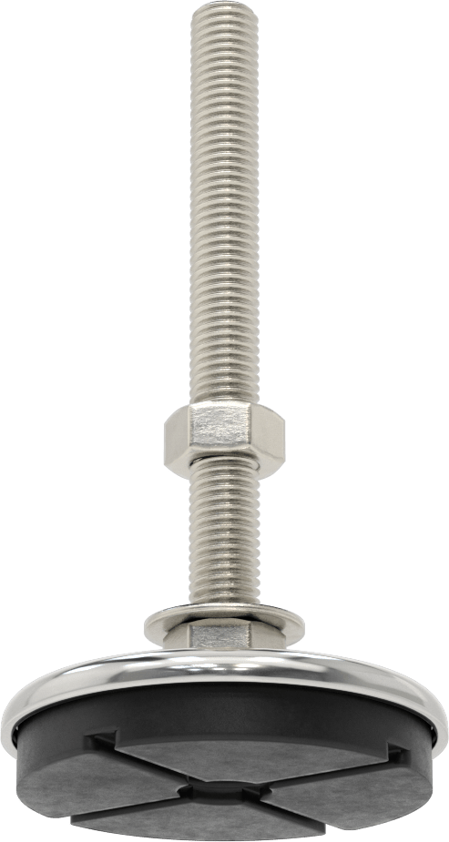 Buna-N Yastıklı 304 Paslanmaz Çelik Döner Seviyeleme Montaj Parçası, Titreşim Sönümleme, 6“ Uzunluk, 5/8”-11 Saplama, 2000 lbs. Kapasite