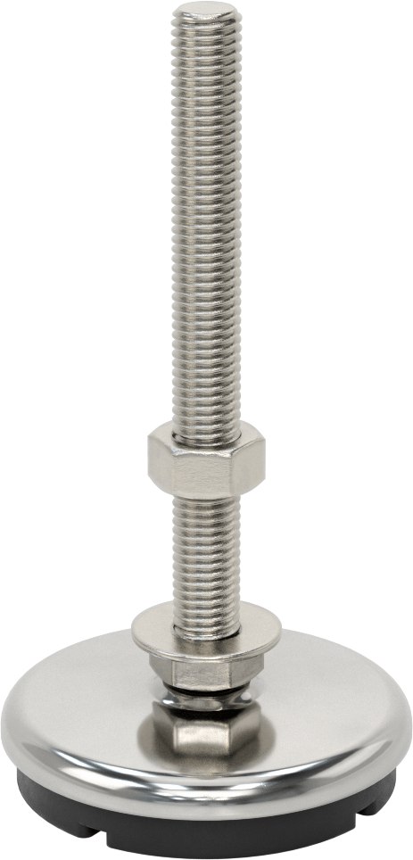 Buna-N Yastıklı 304 Paslanmaz Çelik Döner Seviyeleme Montaj Parçası, Titreşim Sönümleme, 6“ Uzunluk, 5/8”-11 Saplama, 2000 lbs. Kapasite