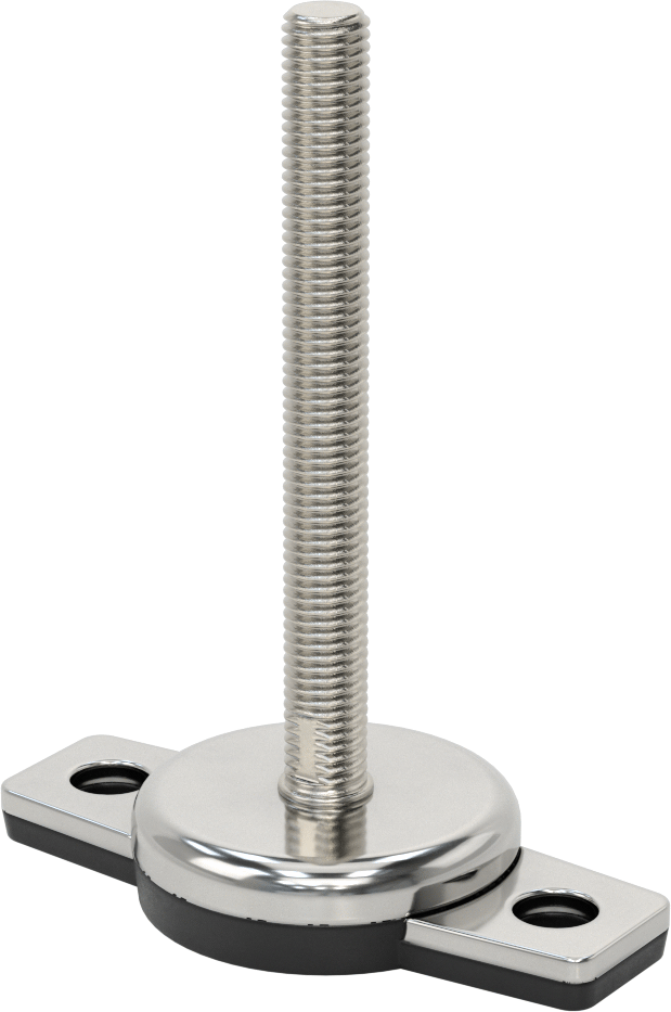 Buna-N Yastıklı 304 Paslanmaz Çelik Döner Seviyeleme Montaj Parçası, Sabit Tutucu, 6“ Uzunluk, 5/8”-11 Saplama, 2 Ofset Montaj Deliği