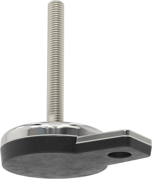 Buna-N Yastıklı 304 Paslanmaz Çelik Döner Seviyeleme Montaj Parçası, Sabit Tutucu, 4" Uzunlukta M12 x 1,75 mm Saplama, 1 Ofset Montaj Deliği