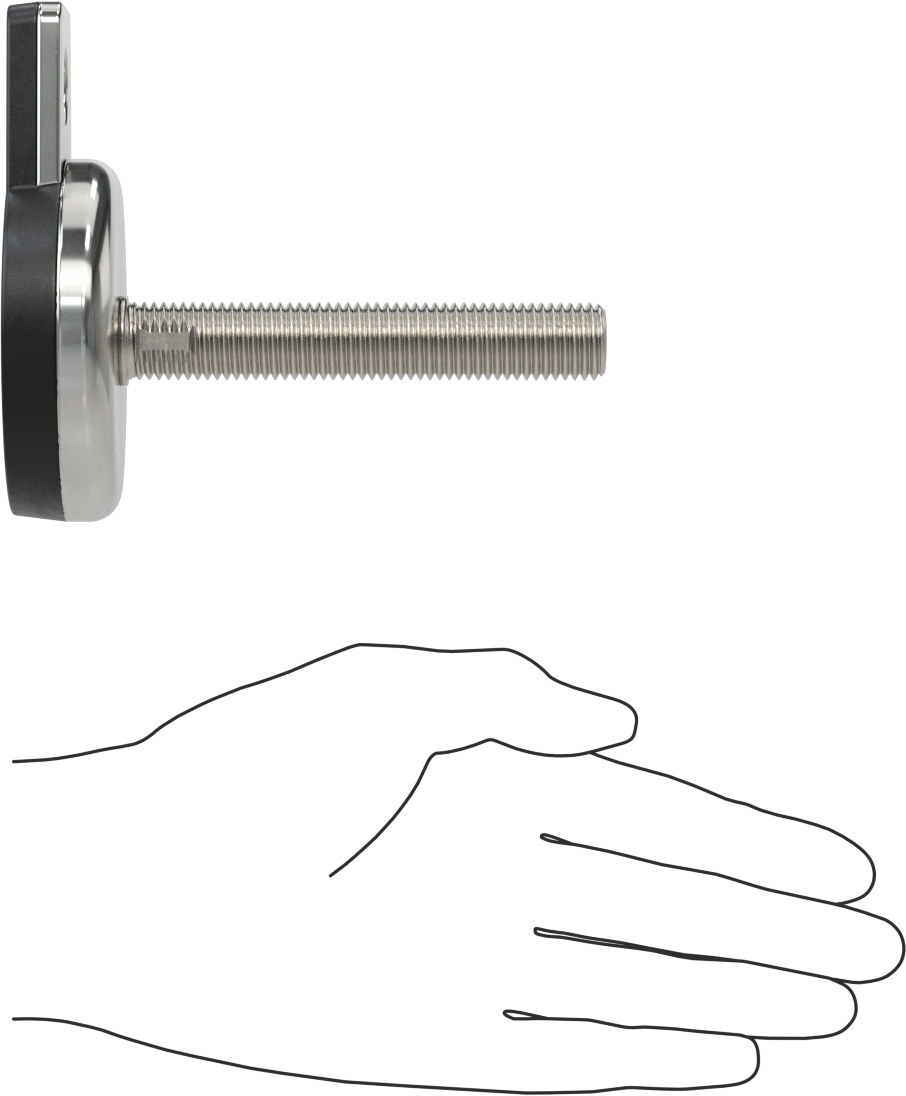 Buna-N Yastıklı 304 Paslanmaz Çelik Döner Seviyeleme Montaj Parçası, Sabit Tutucu, 4" Uzunlukta M16 x 2 mm Saplama, 1 Ofset Montaj Deliği