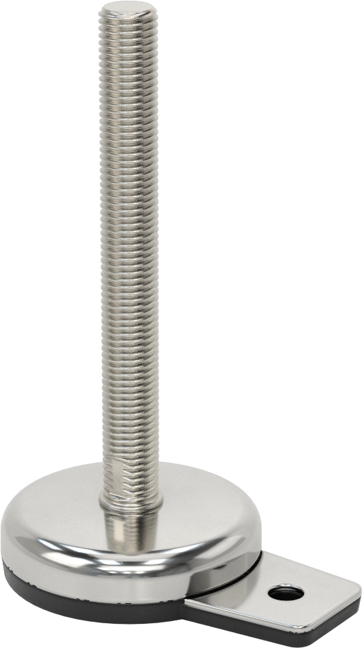 Buna-N Yastıklı 304 Paslanmaz Çelik Döner Seviyeleme Montaj Parçası, Sabit Tutucu, 6" Uzunlukta M16 x 2 mm Saplama, 1 Ofset Montaj Deliği