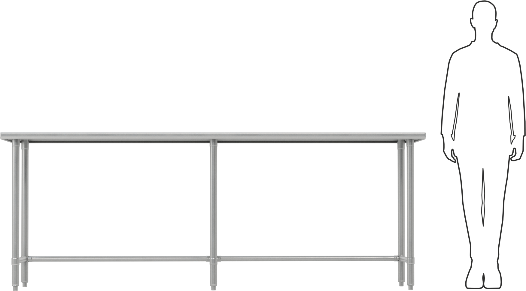 Paslanmaz Çelik Masa, Sabit, 36" Yükseklik, 96“ Genişlik x 30” Derinlik