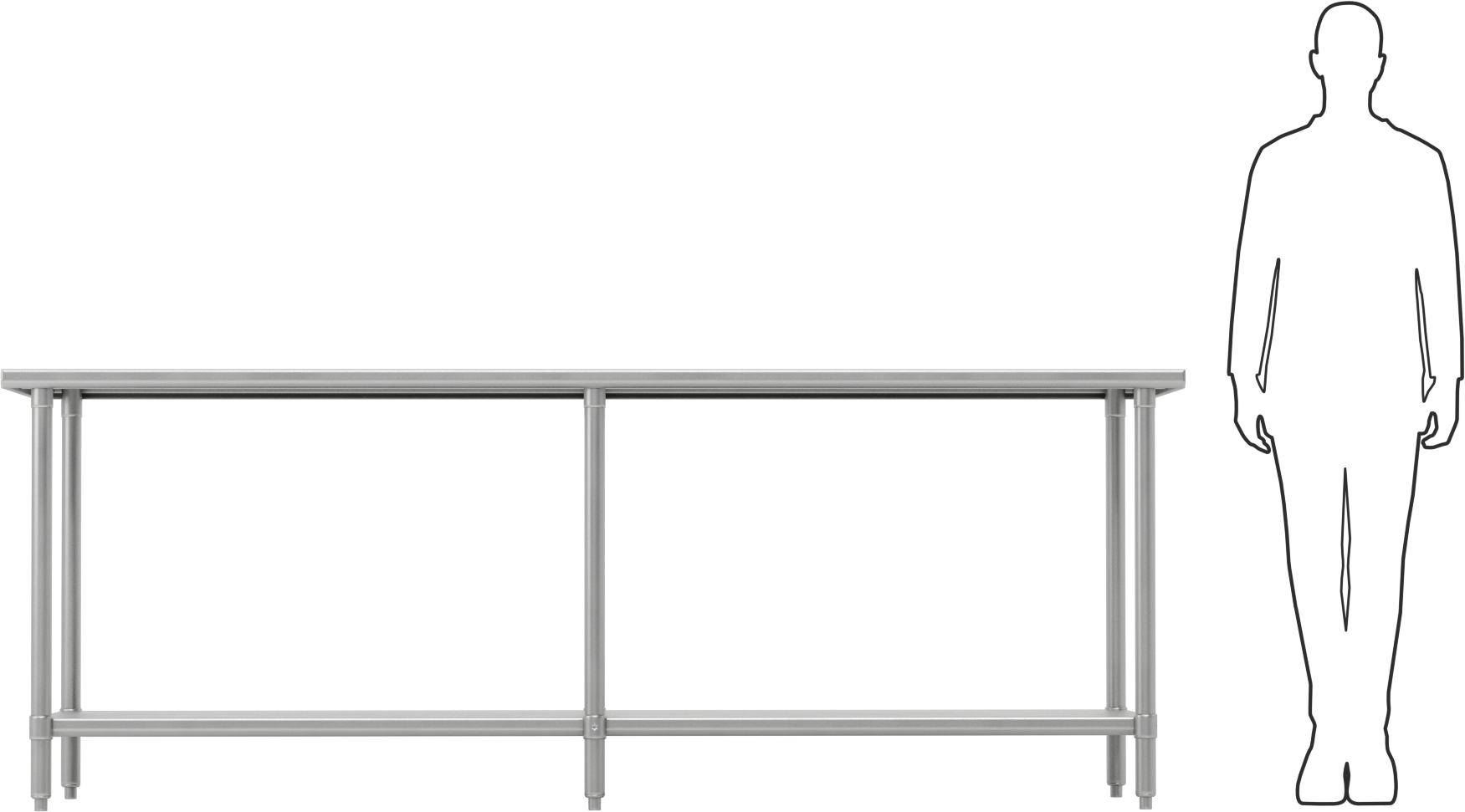 Paslanmaz Çelik Masa, Raflı, Sabit, 36“ Yükseklik x 96” Genişlik x 30" Derinlik