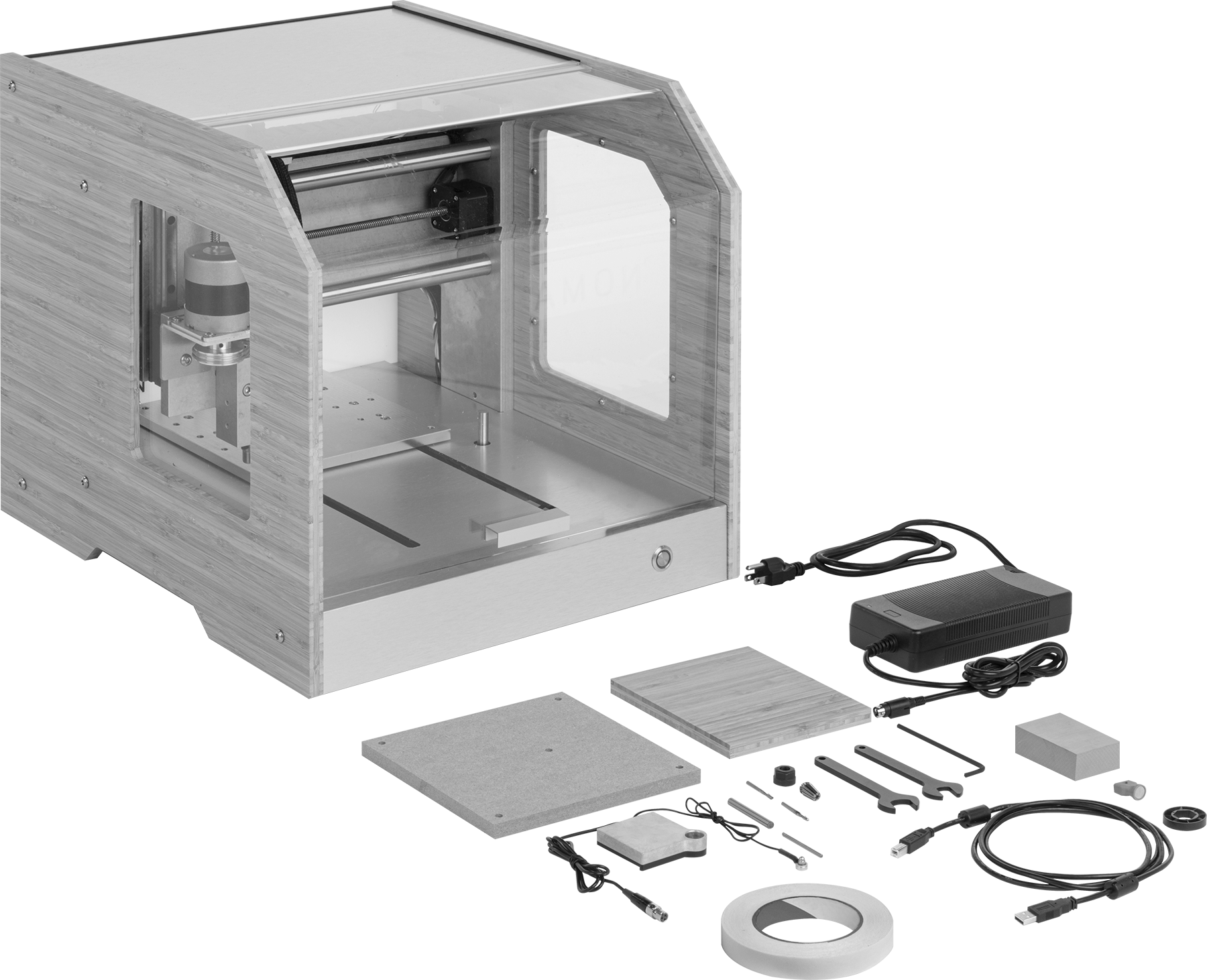 3 Eksenli Masaüstü CNC Freze Makinesi, 17“ Yükseklik x 17-1/2” Genişlik x 19" Derinlik Toplam