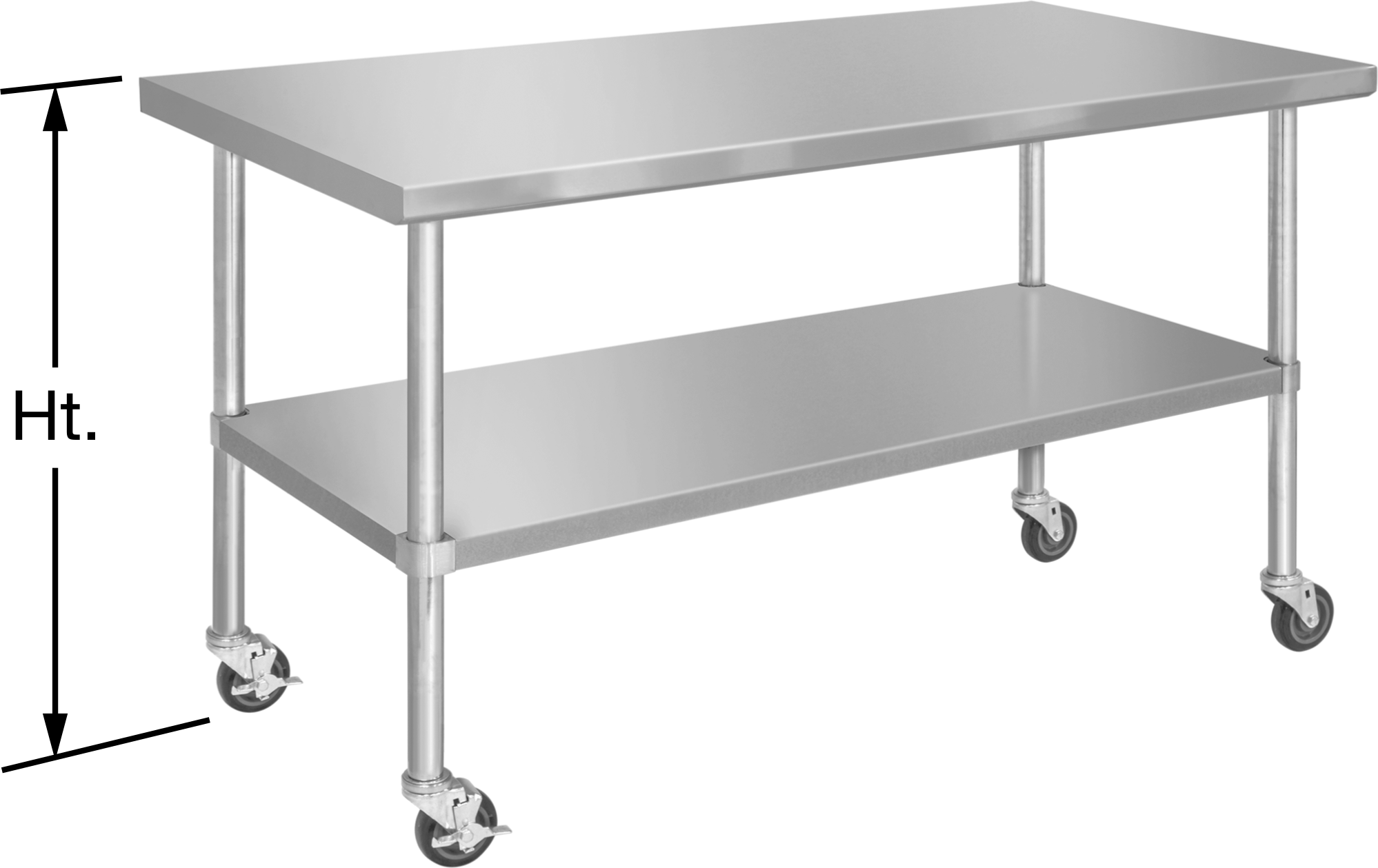 Paslanmaz Çelik Masa, Raflı Mobil, 35“ Yükseklik x 72” Genişlik x 30" Derinlik