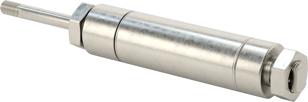 Yıkanabilir Yuvarlak Gövde Hava Silindiri, Evrensel Montaj, 1-1/16" Delik Boyutu, 1-1/2" Strok Uzunluğu