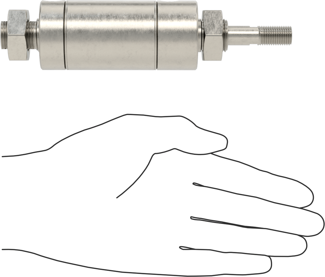 Yıkanabilir Yuvarlak Gövde Hava Silindiri, Evrensel Montaj, 1-1/2" Delik Çapı, 1/2" Strok Uzunluğu