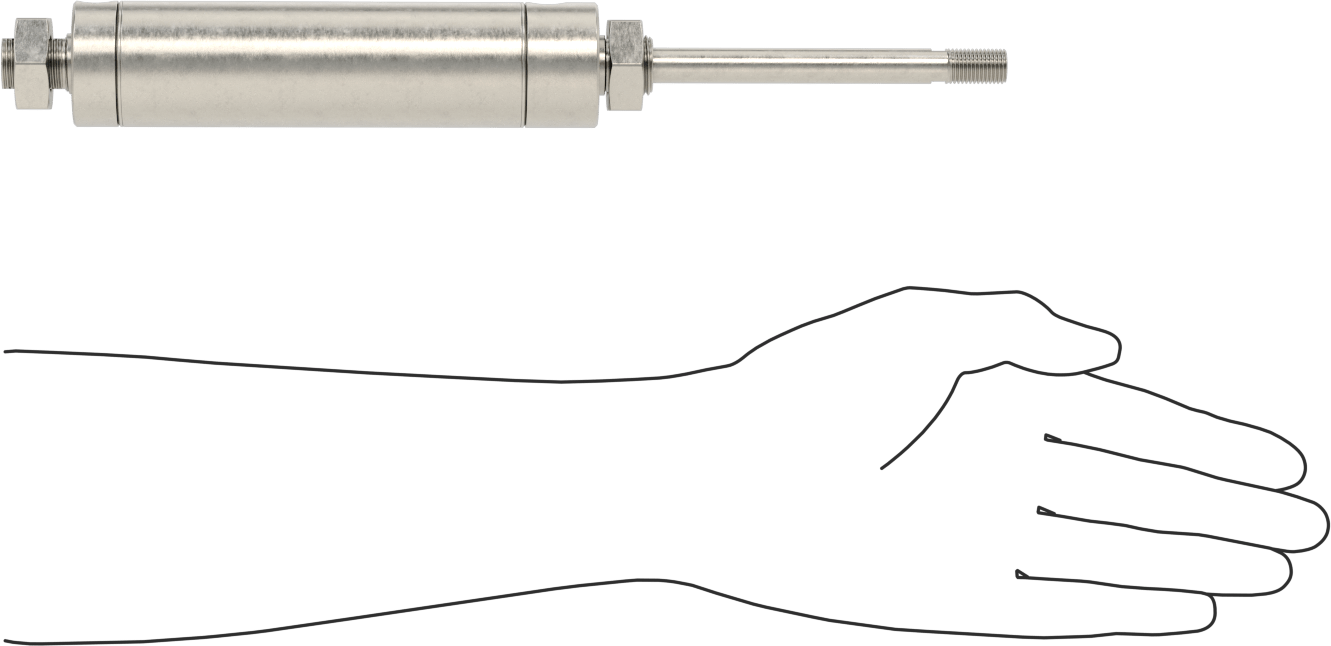 Yıkanabilir Yuvarlak Gövde Hava Silindiri, Evrensel Montaj, 1-1/2" Delik Çapı, 3-1/2" Strok Uzunluğu