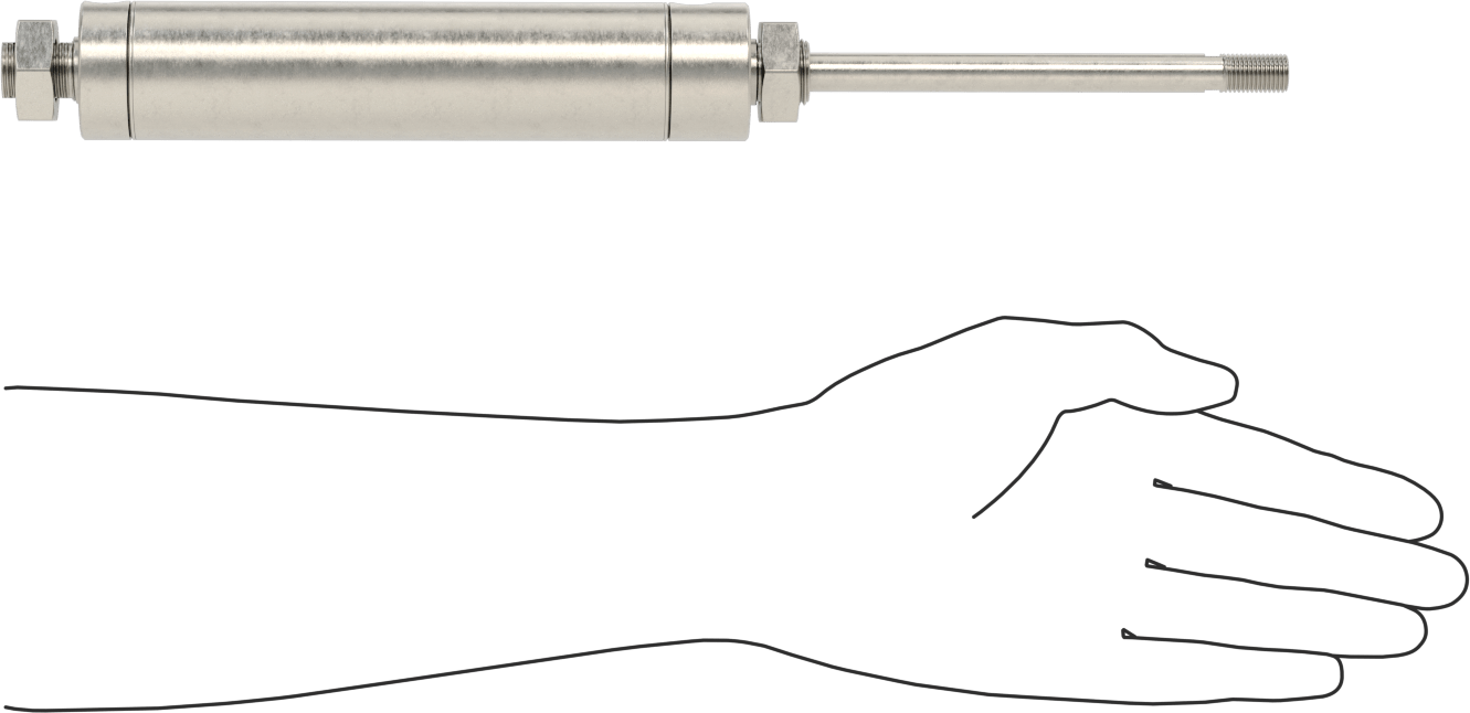 Yıkanabilir Yuvarlak Gövde Hava Silindiri, Evrensel Montaj, 1-1/2" Delik Çapı, 4-1/2" Strok Uzunluğu