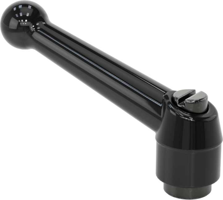 Çinko Ayarlanabilir Tutamak, 1/4"-20 Dişli Delikli, 1-13/16" Çıkıntı, Siyah
