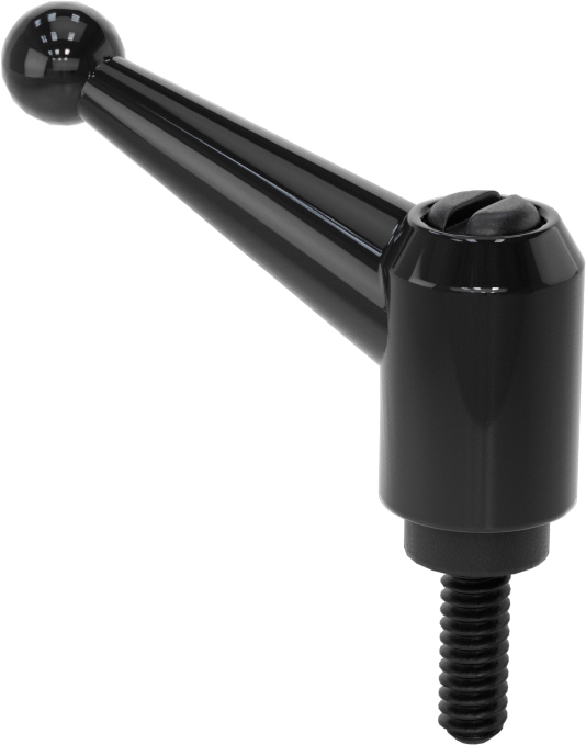 Toz Boyalı Çinko Ayarlanabilir Tutamak, 10-24 Diş Boyutu x 9/16" Uzunlukta Saplama ile, 1-5/16" Çıkıntı, Siyah