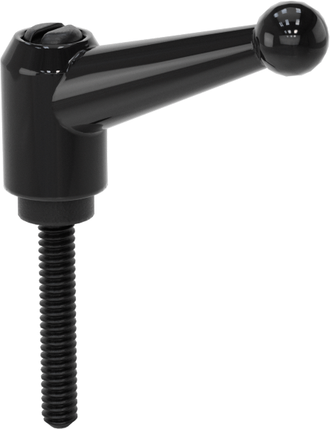 Toz Boyalı Çinko Ayarlanabilir Tutamak, 10-24 Diş Boyutu x 1-3/16" Uzunlukta Saplama ile, 1-5/16" Çıkıntı, Siyah