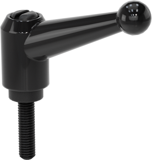 Toz Boyalı Çinko Ayarlanabilir Tutamak, 10-32 Diş Boyutu x 3/4" Uzunlukta Saplama ile, 1-5/16" Çıkıntı, Siyah