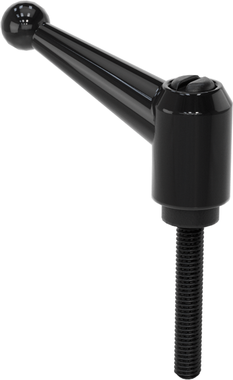 Toz Boyalı Çinko Ayarlanabilir Tutamak, 10-32 Diş Boyutu x 1-3/16" Uzunlukta Saplama, 1-5/16" Çıkıntı, Siyah