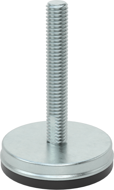 Dişli Saplama ve Yastıklı Rigid Seviyelendirme Montajı, Neopren Yastıklı Çinko Kaplı, 3/8"-16 Boyut, 2" Taban Çapı