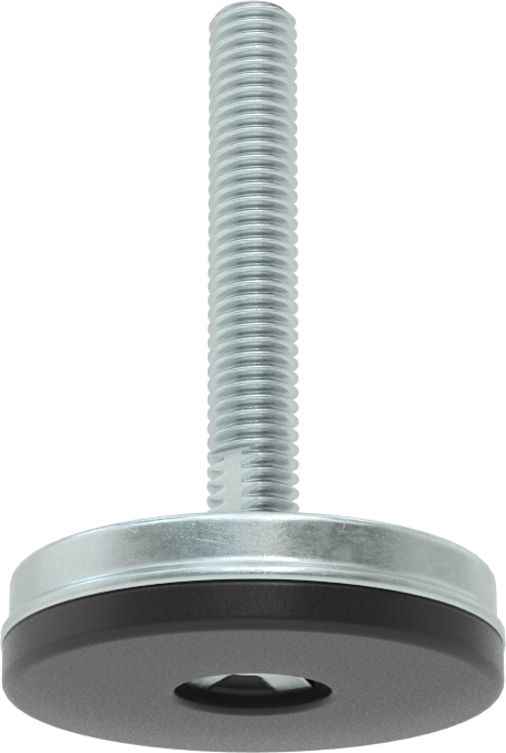Dişli Saplama ve Yastıklı Rigid Seviyelendirme Montajı, Neopren Yastıklı Çinko Kaplı, 3/8"-16 Boyut, 2" Taban Çapı