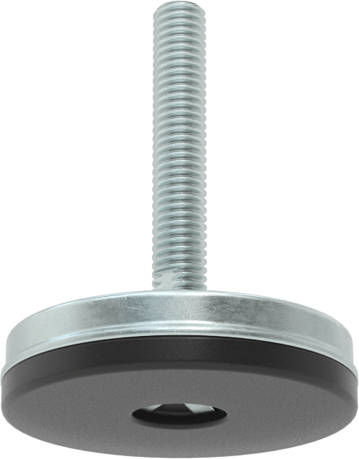 Dişli Saplama ve Yastıklı Rigid Seviyelendirme Montajı, Çinko Kaplı Çelik ve Neopren, 3/8“-16 x 2” Diş, 2-1/2" Taban