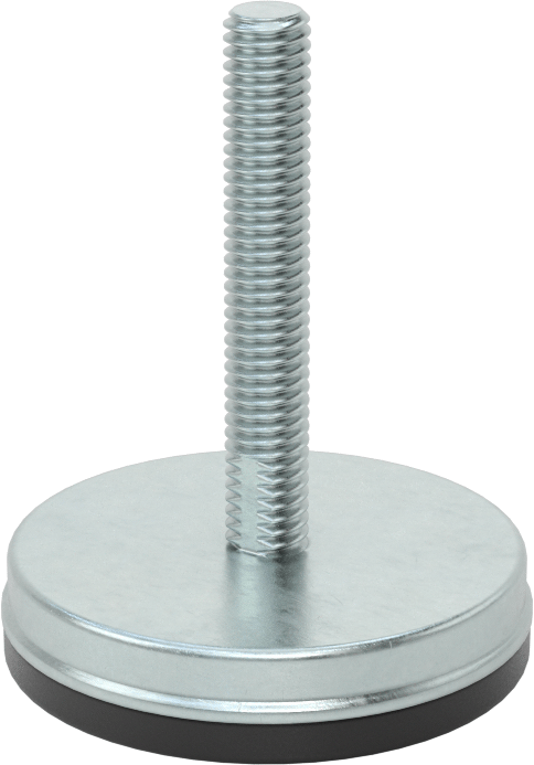 Dişli Saplama ve Yastıklı Rigid Seviyelendirme Montajı, Çinko Kaplı Çelik ve Neopren, 3/8“-16 x 2” Diş, 2-1/2" Taban
