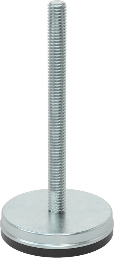 Dişli Saplama ve Yastıklı Rigid Seviyelendirme Montajı, Çinko Kaplı Çelik, Neopren Yastık, 3/8“-16 x 4” Uzunlukta Diş