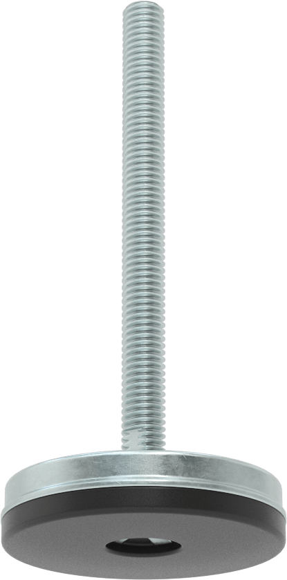 Dişli Saplama ve Yastıklı Rigid Seviyelendirme Montajı, Çinko Kaplı Çelik, Neopren Yastık, 3/8“-16 x 4” Uzunlukta Diş