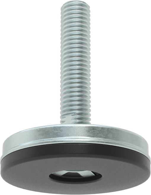Dişli Saplama ve Yastıklı Rigid Seviyelendirme Montajı, Çinko Kaplı Çelik ve Neopren, 1/2“-13 x 2” Diş, 2-1/2" Taban