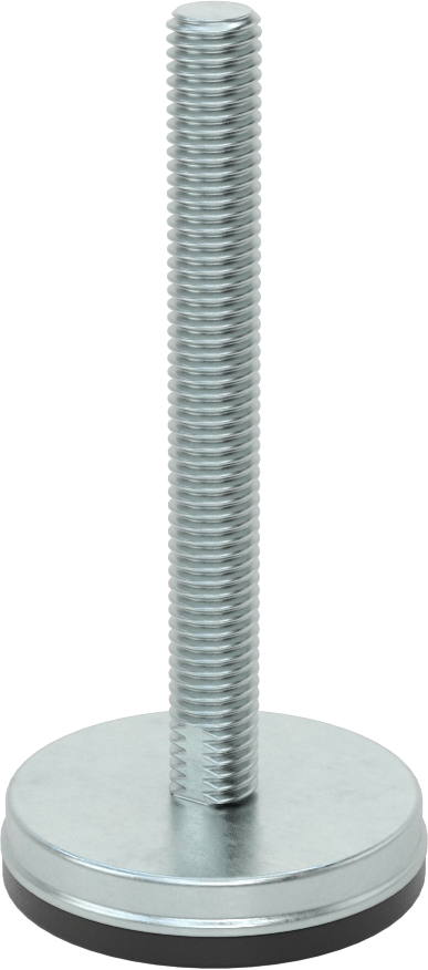 Dişli Saplama ve Yastıklı Rigid Seviyelendirme Montajı, Çinko Kaplı Çelik ve Neopren, 1/2“-13 x 4” Diş, 2-1/2" Taban