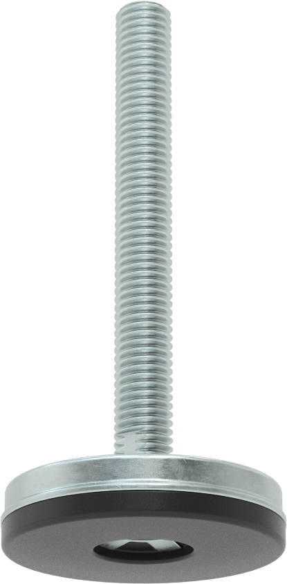 Dişli Saplama ve Yastıklı Rigid Seviyelendirme Montajı, Çinko Kaplı Çelik ve Neopren, 1/2“-13 x 4” Diş, 2-1/2" Taban