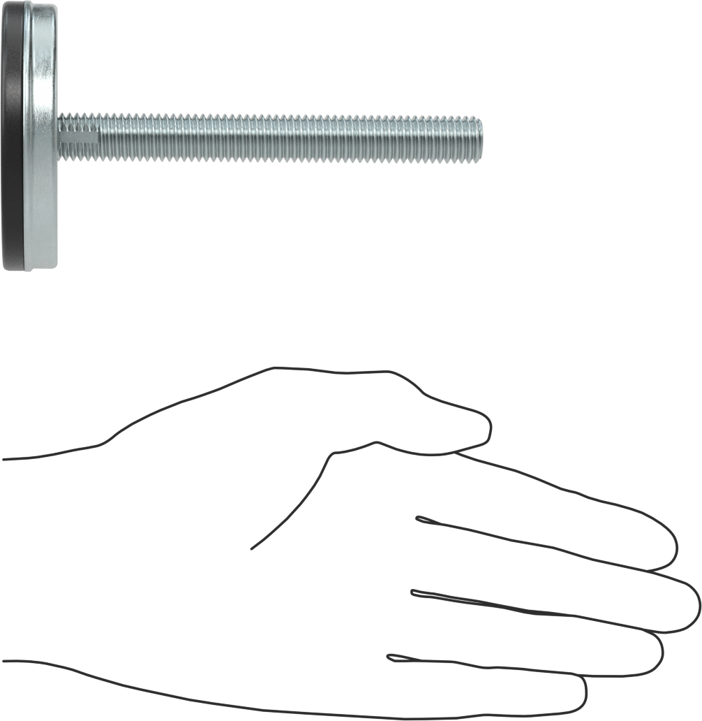 Dişli Saplama ve Yastıklı Rigid Seviyelendirme Montajı, Çinko Kaplı Çelik ve Neopren, 1/2“-13 x 4” Diş, 2-13/16" Çap